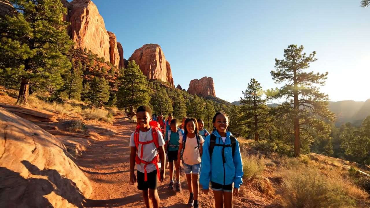 Children hiking near Golden Colorado with Rocky Mountain foothills