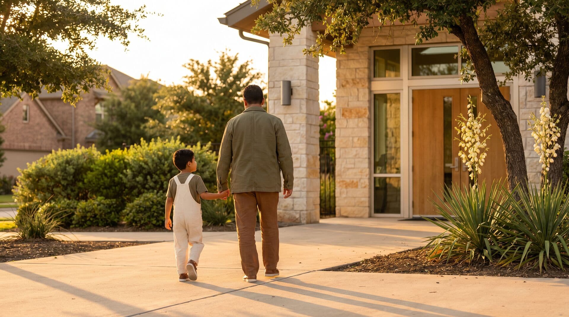 A parent dropping off their child at a summer camp early in the morning