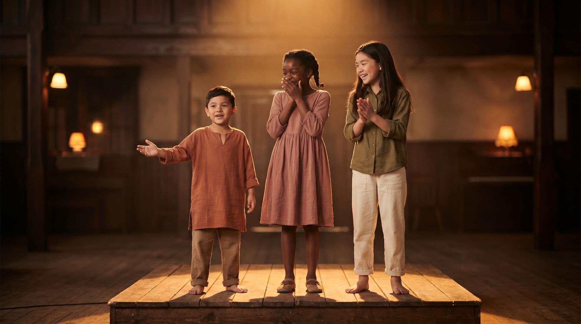 A group of kids performing on a brightly lit stage